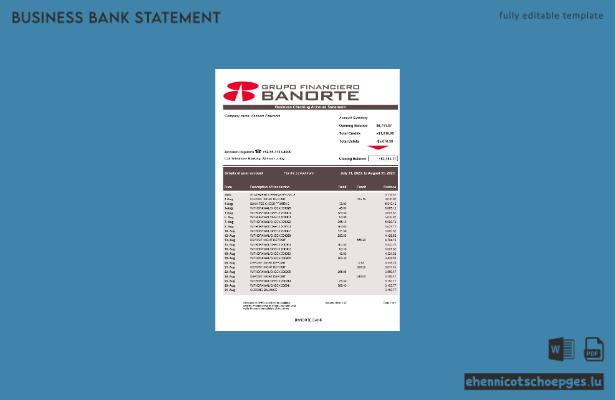 Banorte Bank Unternehmensabrechnung – Beispielvorschau in Word und PDF